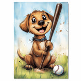 Labrador Puppy Baseball Wall Art Print Gift for Baseball Fans Sports Dog Canvas Decor for Kids Room on Ready to Hang 1.5" Thick Canvas Wrap, Floating Framed Canvas, Flat Rolled Canvas